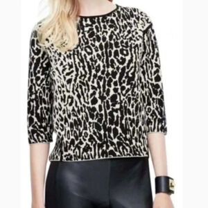 Ann Taylor Black and Cream Animal Print Structured Knit Top Size S